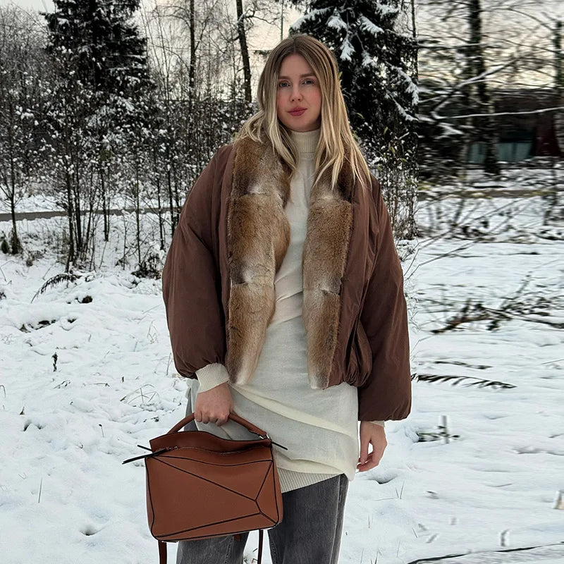 Printed Fur Collar Padded Jacket