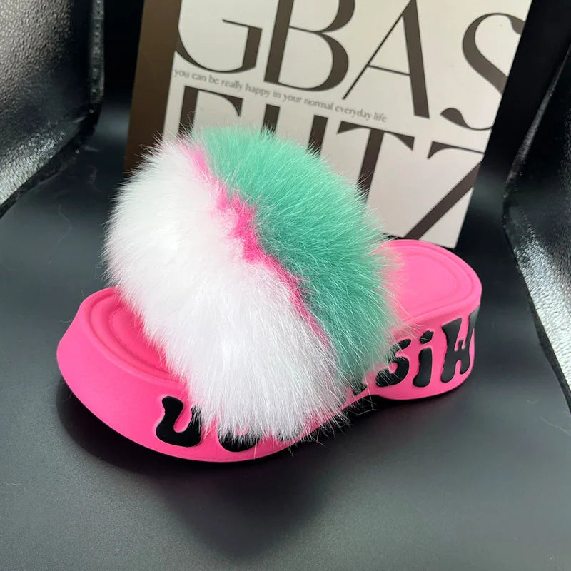 Fur Wedge Party Sandals