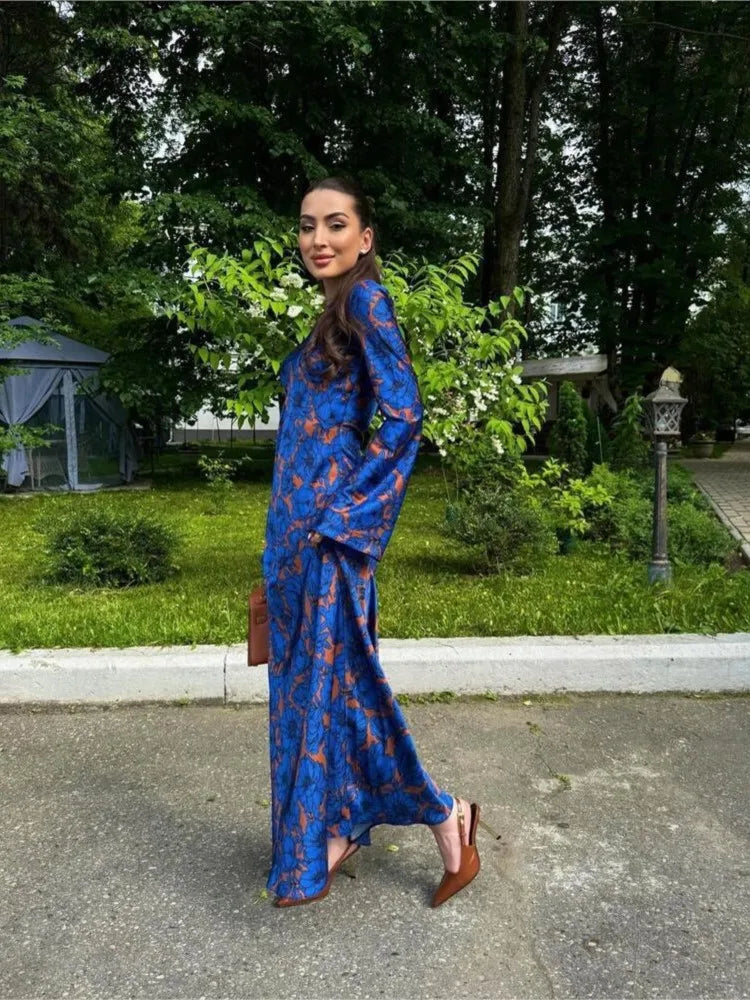 Printed Round-Neck Long Sleeve Dress