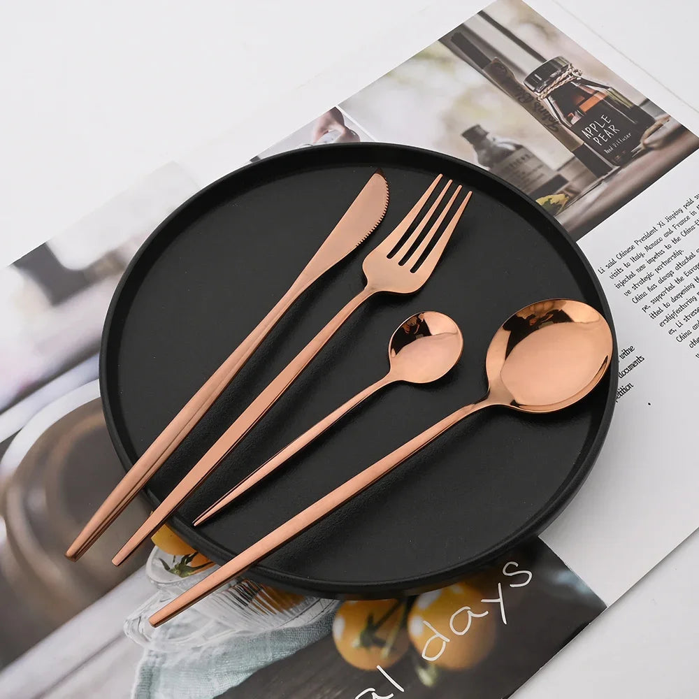 Metal Dinnerware Set Rose Gold