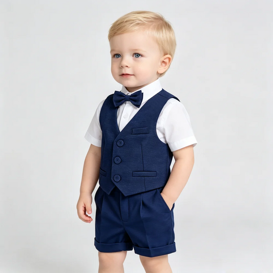 Navy Vest and Shorts Suit Set