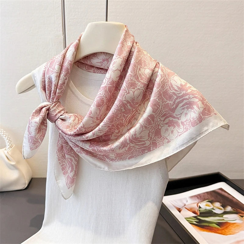 Floral Print Square Satin Scarf