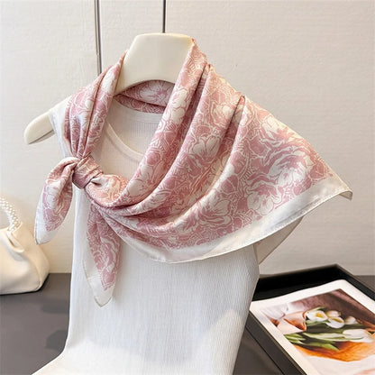 Floral Print Square Satin Scarf