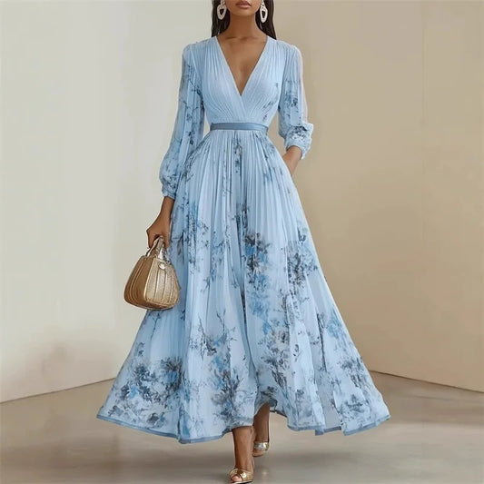 Printed V-Neck Swing A-Line Dress