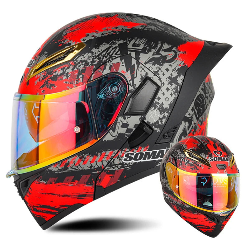 Soman Double-Visor Flip-Up Helmet
